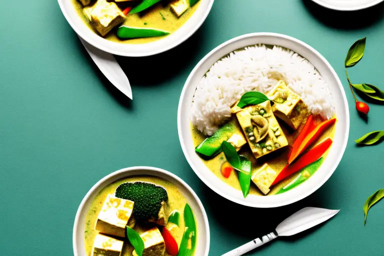 Thai Green Curry Tofu with Jasmine Rice and Mixed Vegetables Recipe