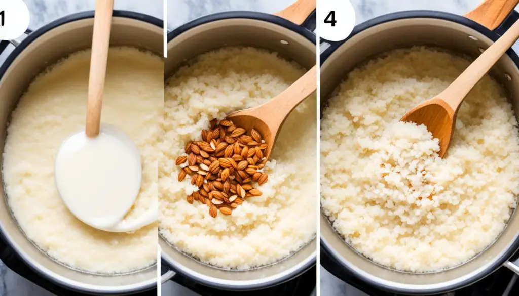 Preparing vegan rice pudding