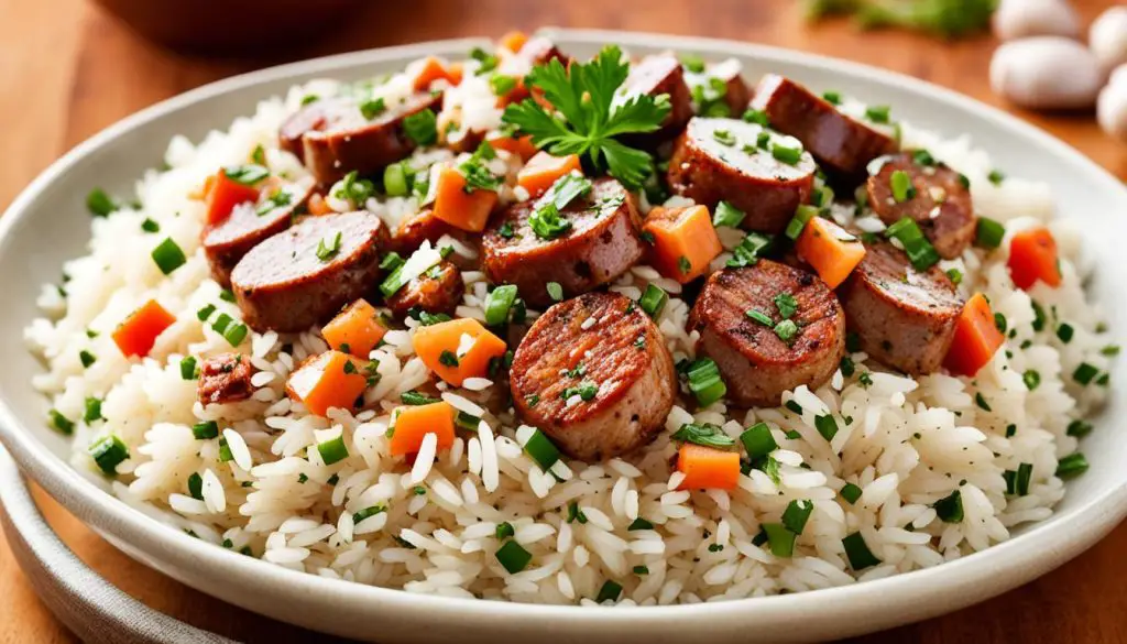 What is dirty rice with sausage, and how do you make it?