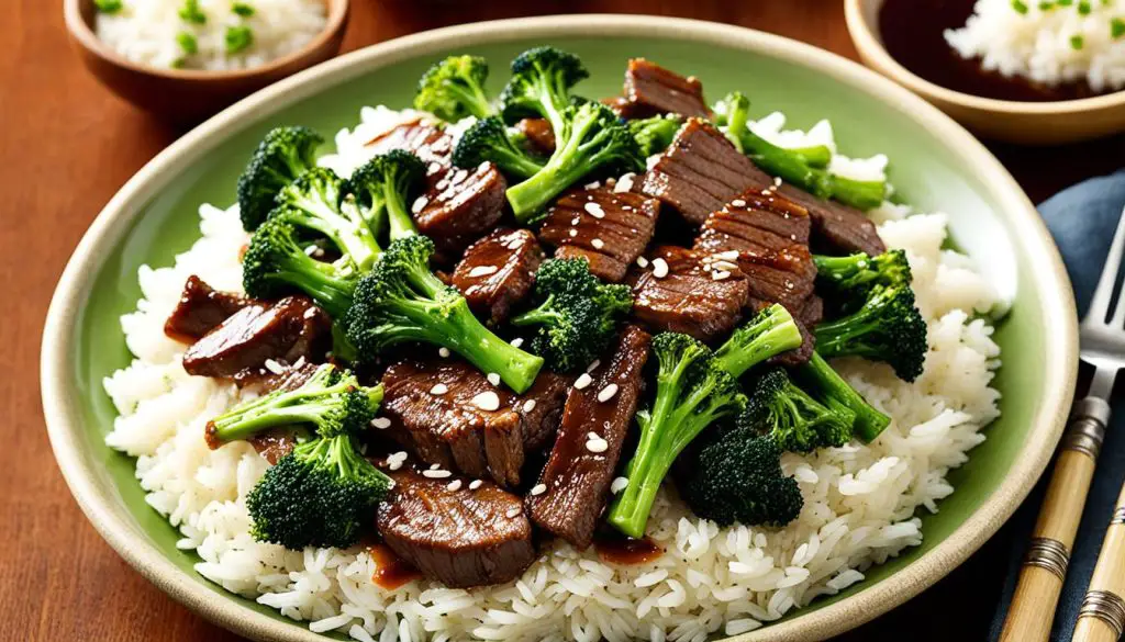 beef and broccoli over rice