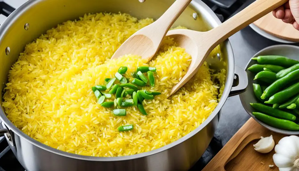 yellow rice cooking