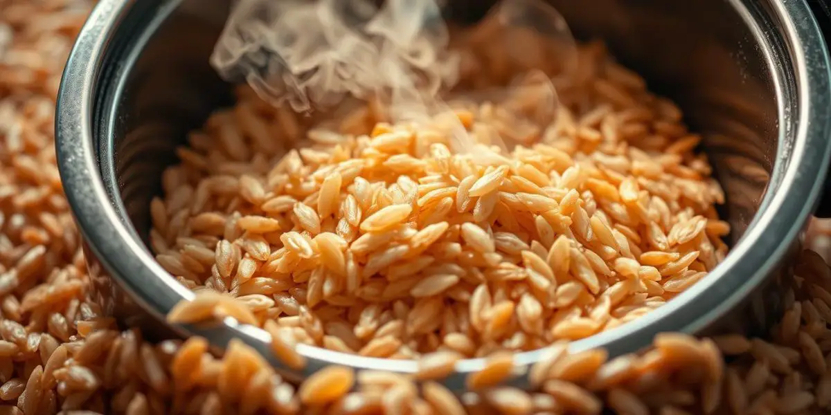 brown rice cooking in rice cooker