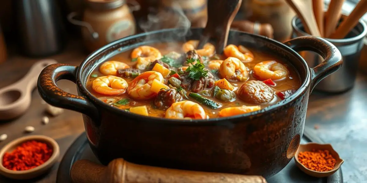 gumbo in cast iron pot