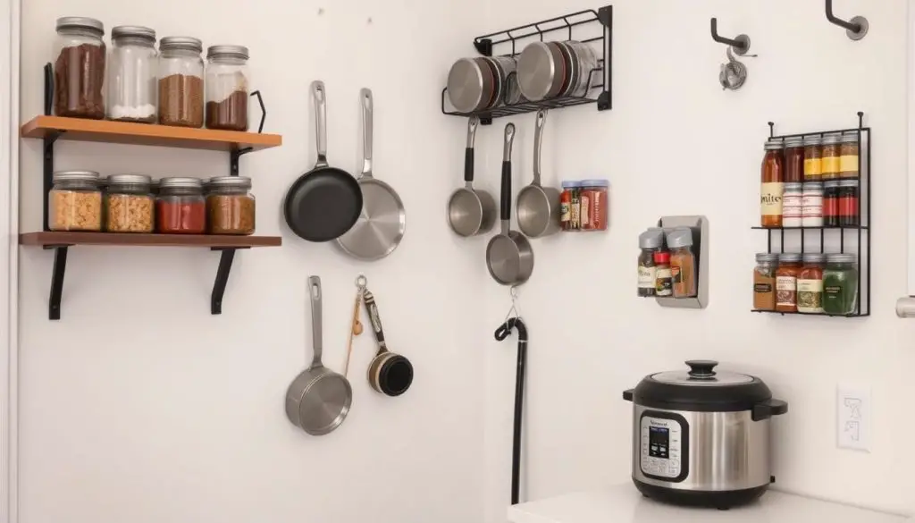 small kitchen organization utilizing vertical space storage solutions